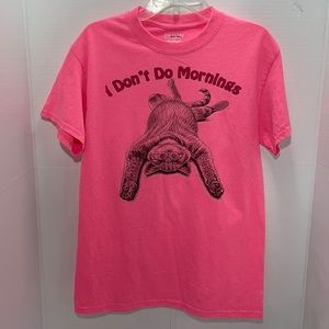 "I don't do Mornings" Cat T-Shirt Small  (Hot Pink)